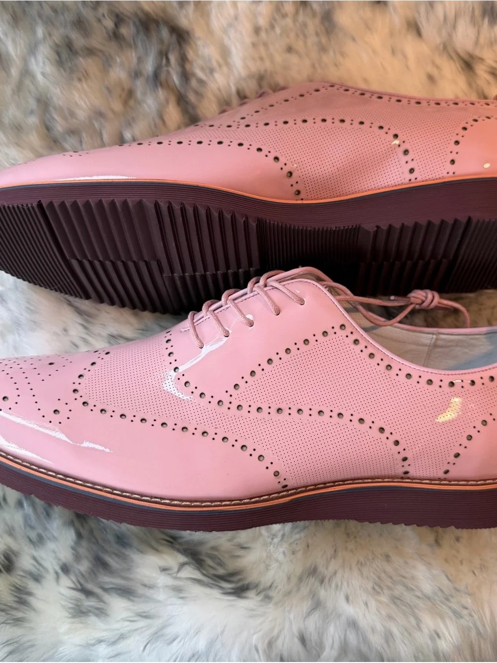Patent Pink Brogue Derby Shoes for Men